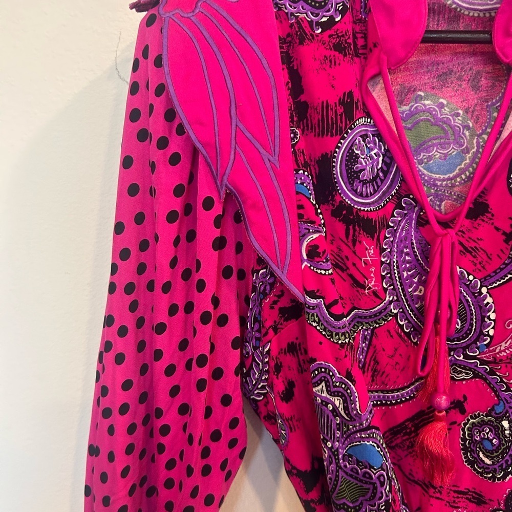 Vintage Diane Freis 100% Silk Blouse Bold Paisley Polka Dot Print Maximalist 80s - Picture 4 of 5